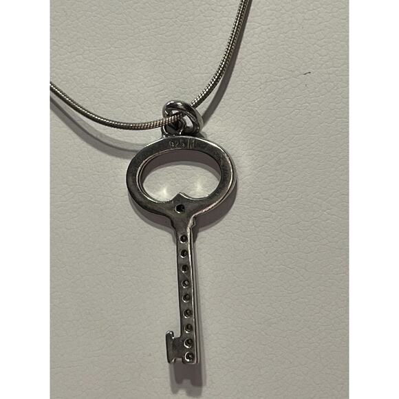 Sterling Silver 925 Designer SIGNED Diamond Chip Key Shaped Pendant Necklace - Picture 11 of 14